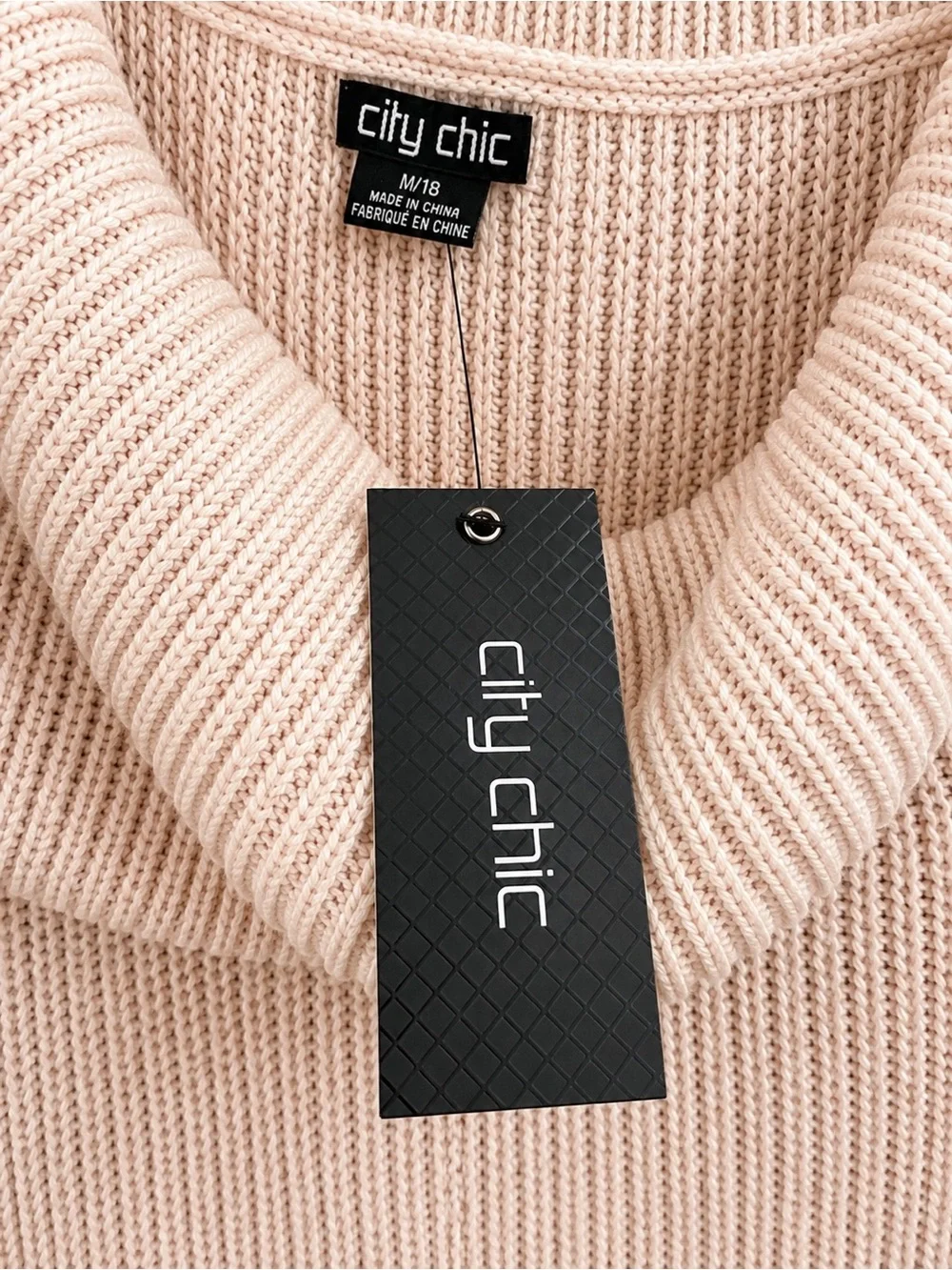 City Chic Cowl Neck Chunky Knit Sweater Size M/18 Blush Pink NWT